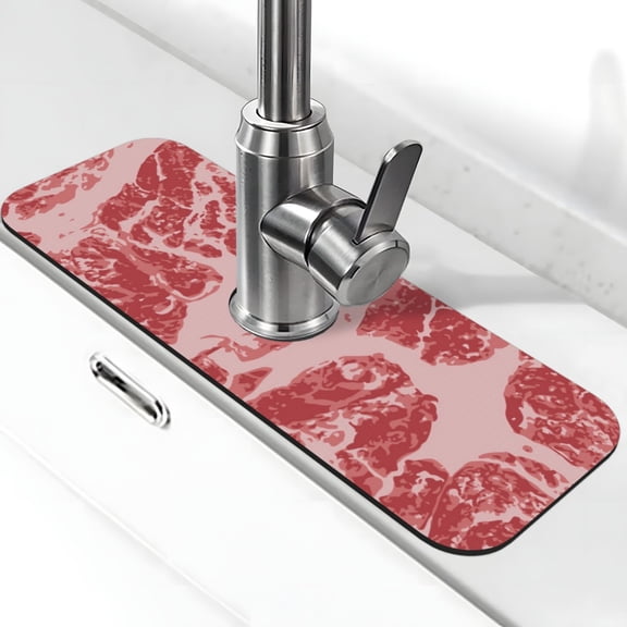 Kdxio Red Meat Pattern Non-Slip Diatom Mud Faucet Drain Pad,Self Absorbent Mat for Kitchen Sink for Variety Kitchen & Bathroom Countertops