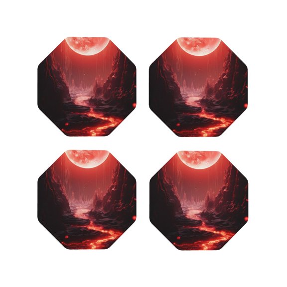 Kdxio Red Moon Lava Funny Coasters,4 Pcs Leather Coasters,Housewarming Gifts,Protect Furniture from Water Marks Scratch and Damage