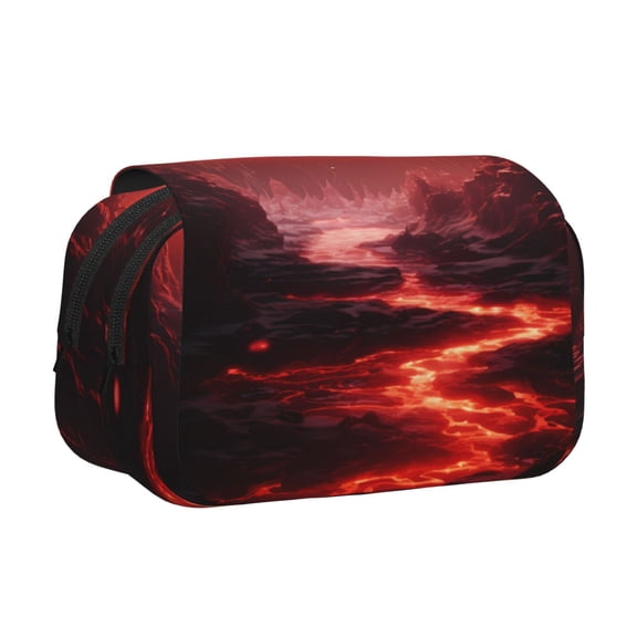 Kdxio Red Moon Lava for Double Compartment Pen Case Oxford Organizer with Zipper Pockets for Students Artists