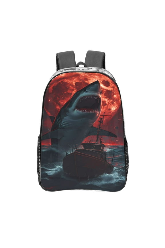 Red Moon Shark Sailboat Clear Backpack, Transparent Bookbag for School for Women Men, Capacity Clear Bag for College, Travel