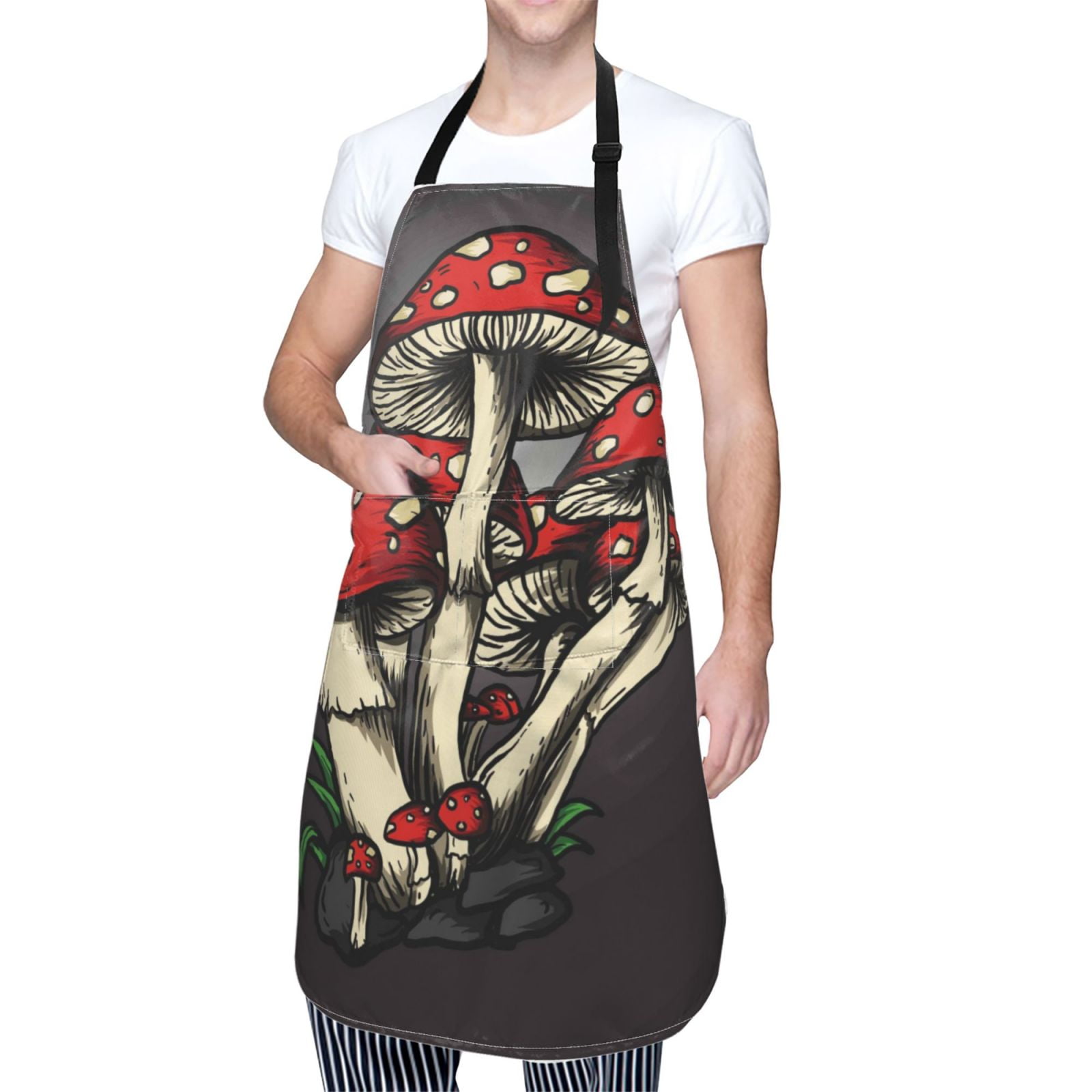Kdxio Red Mushrooms Apron with Pockets Adjustable Kitchen Aprons for Men Women Waterproof Aprons for Cooking,Drawing,Crafting, Baking Household Cleaning