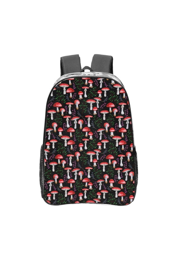 Red Mushrooms Clear Backpack, Transparent Bookbag for School for Women Men, Capacity Clear Bag for College, Travel