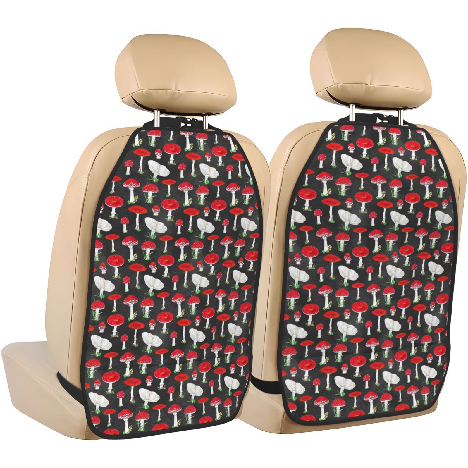 Kdxio Red Mushrooms Print 2 Pack Car Kick Mat Seat Cover Back Protector Mat with Pockets for Organizer Backseat Protector and Storage Anti Kick Pad for Vehicles