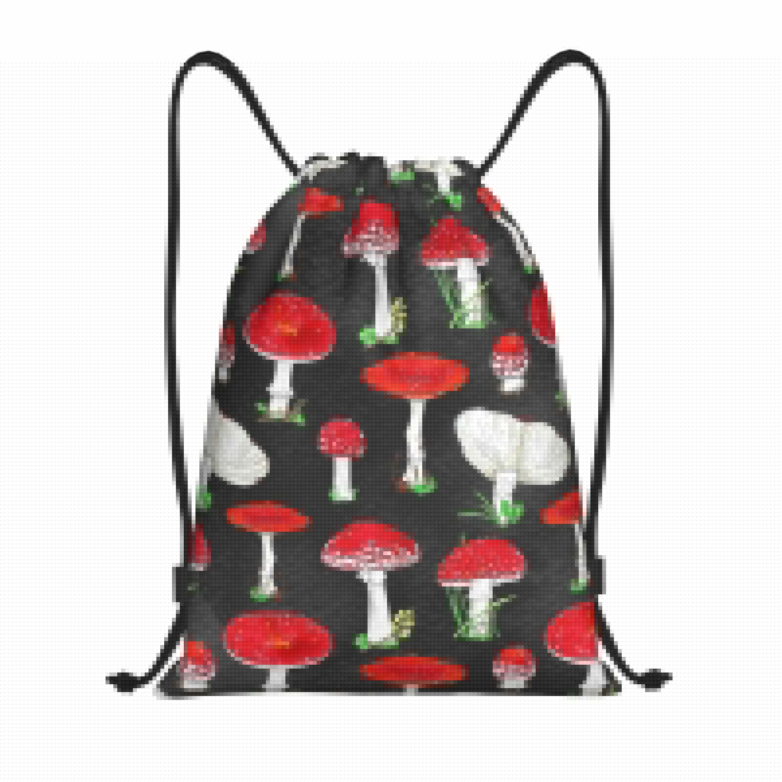Red Mushrooms Print Drawstring Backpack Bag,Waterproof Draw String Back Sack, Gym Drawstring Bags Swim Bag For Unisex