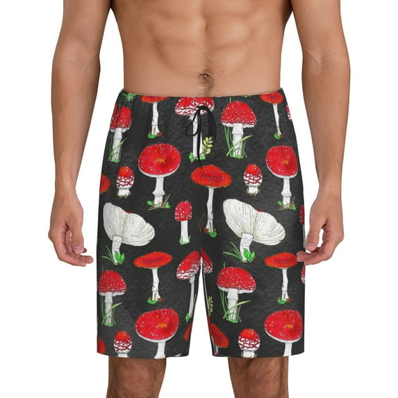 Kdxio Red Mushrooms Print Mens Sleep Shorts Bottoms Soft Comfy Pajama Wear Pants with Drawstring Pockets