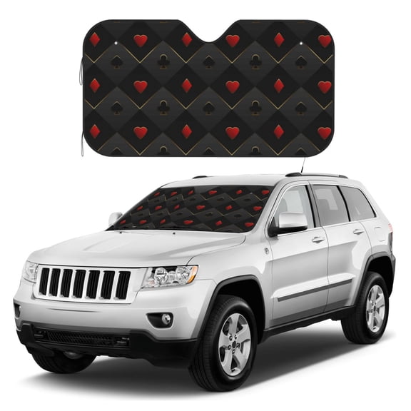 Kdxio Red Poker Print Windshield Sun Shade, Foldable Sun Blocker for Car,Truck,SUV Automotive Interior Sun Protection,Reflective Shade for Front Windshield(Medium)