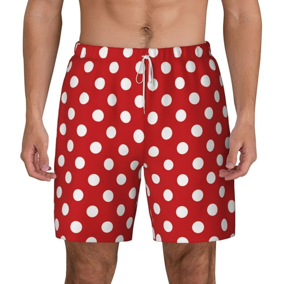 Kdxio Red Polka Dot Print Men'S Swim Trunks With Compression Liner 7 Inch Inseam Quick Dry Swim Shorts