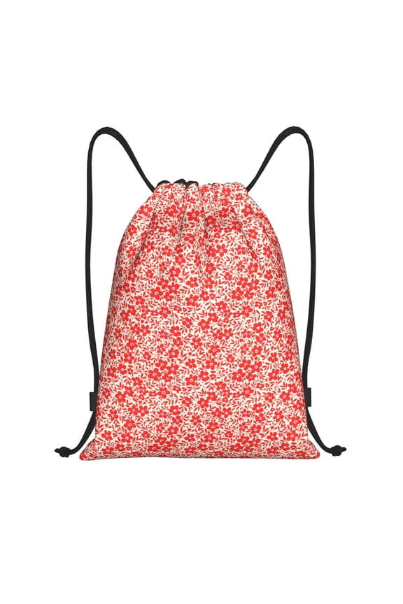 Red Pretty Flowers Print Drawstring Backpack Bag,Waterproof Draw String Back Sack, Gym Drawstring Bags Swim Bag For Unisex