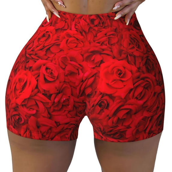 Kdxio Red Rose Print Workout Shorts for Women Seamless Soft Smooth Gym Yoga Scrunch Active Shorts