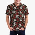 thumbnail image 1 of Kdxio Red Rose Skull Print Men's Short Sleeve Polo Shirt,Midweight Men's Shirt, 1 of 6