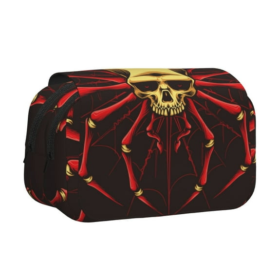 Kdxio Red Skull Spider for Double Compartment Pen Case Oxford Organizer with Zipper Pockets for Students Artists