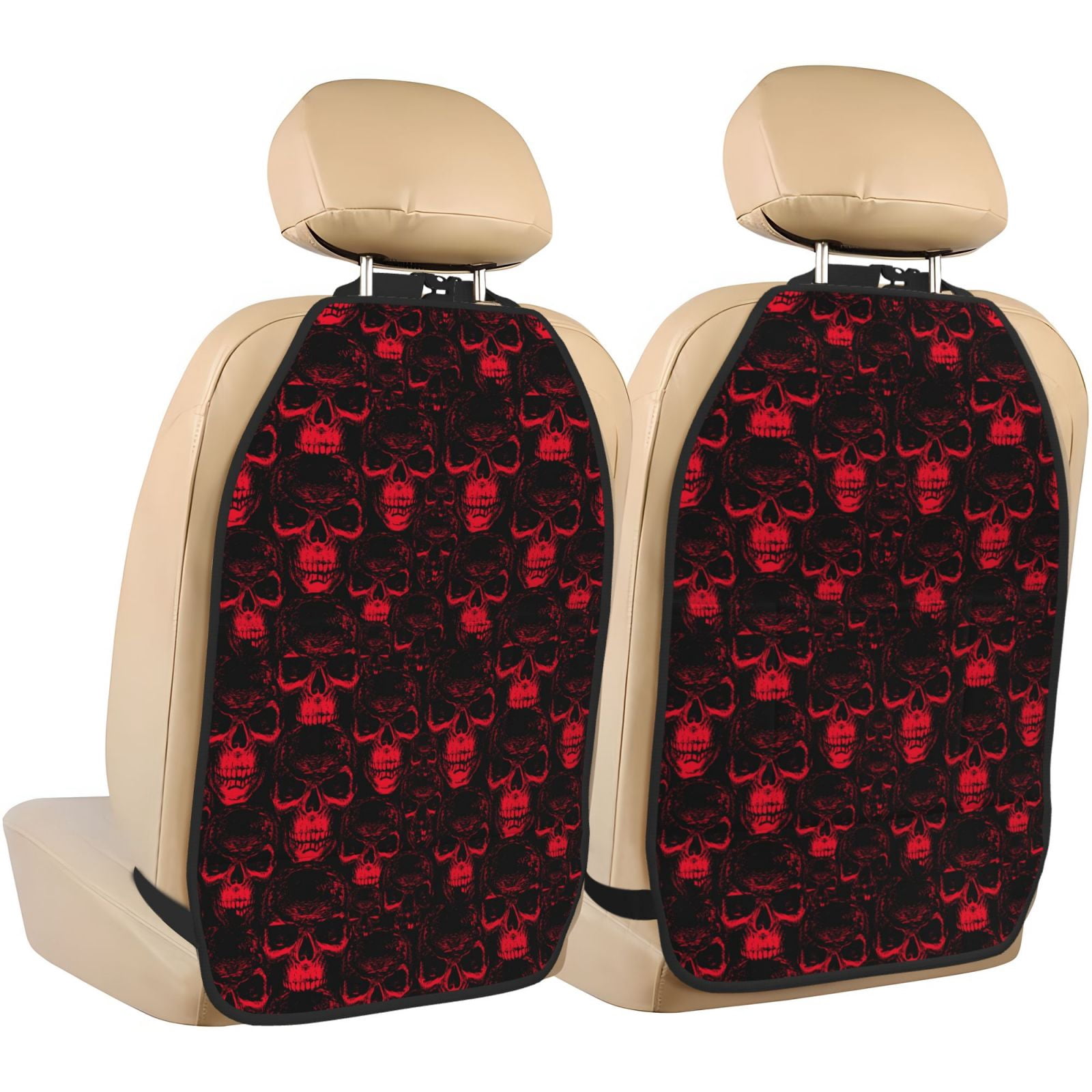 Kdxio Red Skulls 2 Print 2 Pack Car Kick Mat Seat Cover Back Protector Mat with Pockets for Organizer Backseat Protector and Storage Anti Kick Pad for Vehicles