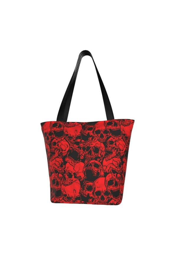 Red Skulls 3 Women Reusable Grocery Bags Foldable Ripstop,Reusable Shopping Bags for Shopping,Gym,Gift