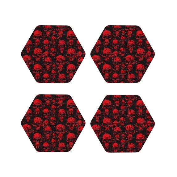 Kdxio Red Skulls Funny Coasters,4 Pcs Leather Coasters,Housewarming Gifts,Protect Furniture From Water Marks Scratch And Damage