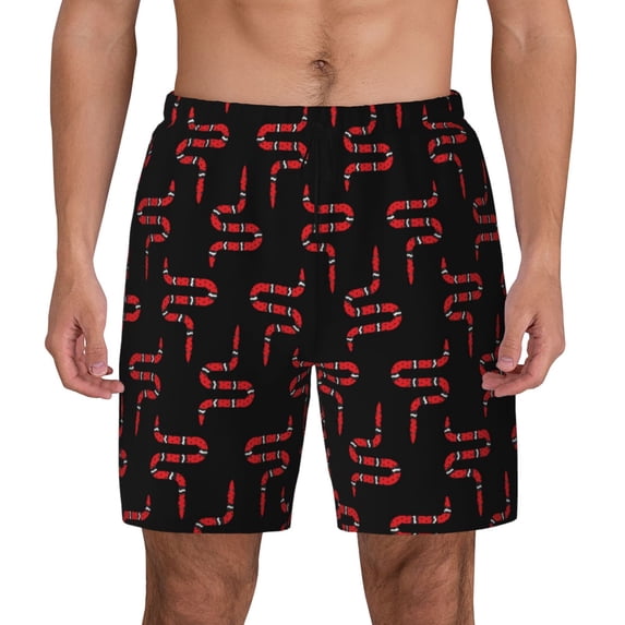 Kdxio Red Snake Print Men's Swim Trunks with Compression Liner 7 Inch Inseam Quick Dry Swim Shorts