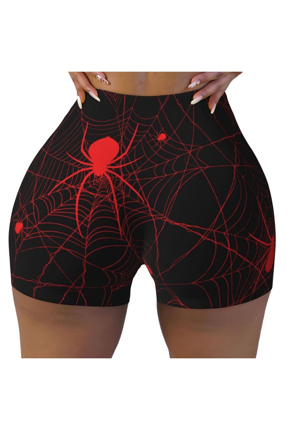 Red Spider On The Web Print Workout Shorts for Women Seamless Soft Smooth Gym Yoga Scrunch Active Shorts