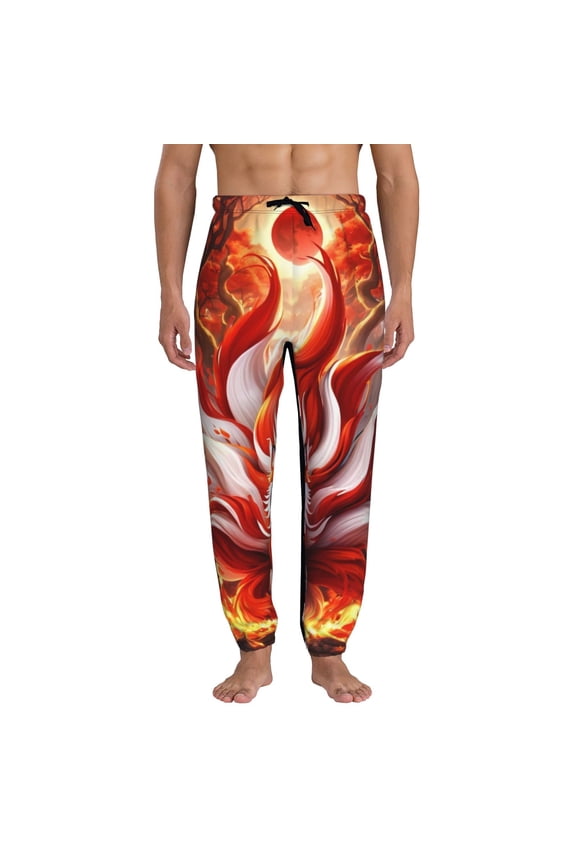 Red Sun Flame Fox Pattern Joggers,Sweatpants for Men with Pockets-XX-Large