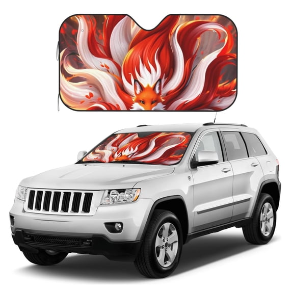 Kdxio Red Sun Flame Fox Print Windshield Sun Shade, Foldable Sun Blocker for Car,Truck,SUV Automotive Interior Sun Protection,Reflective Shade for Front Windshield(Small)