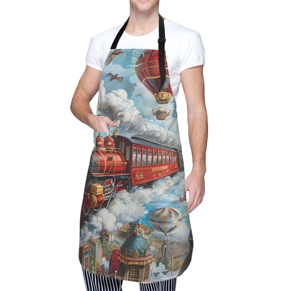 Kdxio Red Train Hot Air Balloon Apron with Pockets Adjustable Kitchen Aprons for Men Women Waterproof Aprons for Cooking,Drawing,Crafting, Baking Household Cleaning