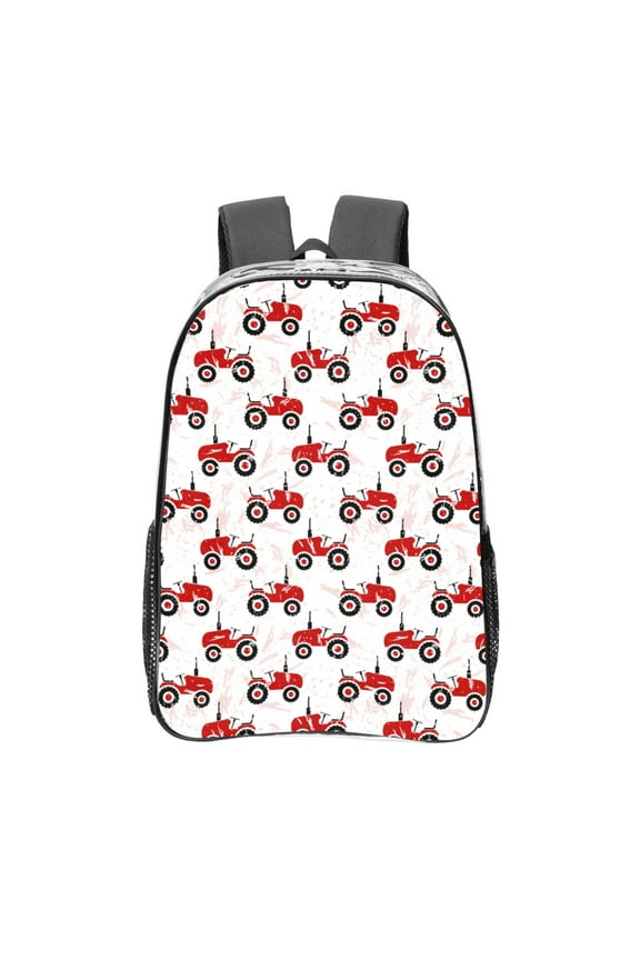 Red Wheeled Tractors Clear Backpack, Transparent Bookbag for School for Women Men, Capacity Clear Bag for College, Travel