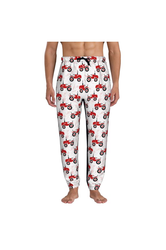 Red Wheeled Tractors Pattern Joggers,Sweatpants for Men with Pockets-X-Large