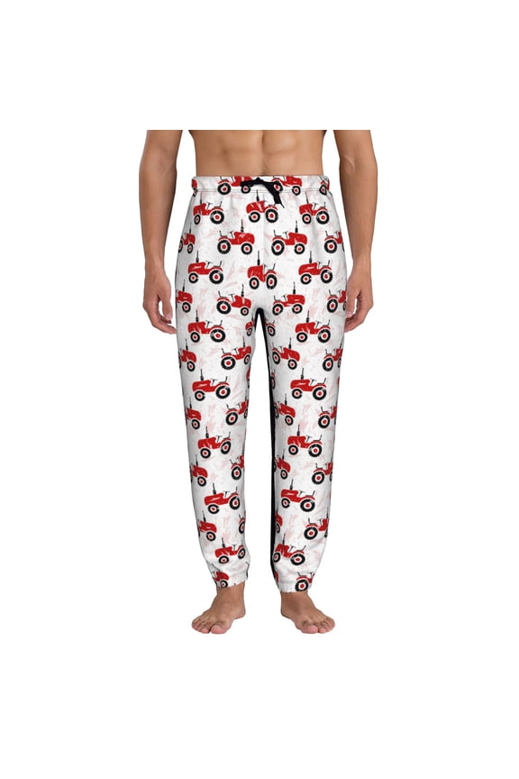 Red Wheeled Tractors Pattern Joggers,Sweatpants for Men with Pockets-XX-Large