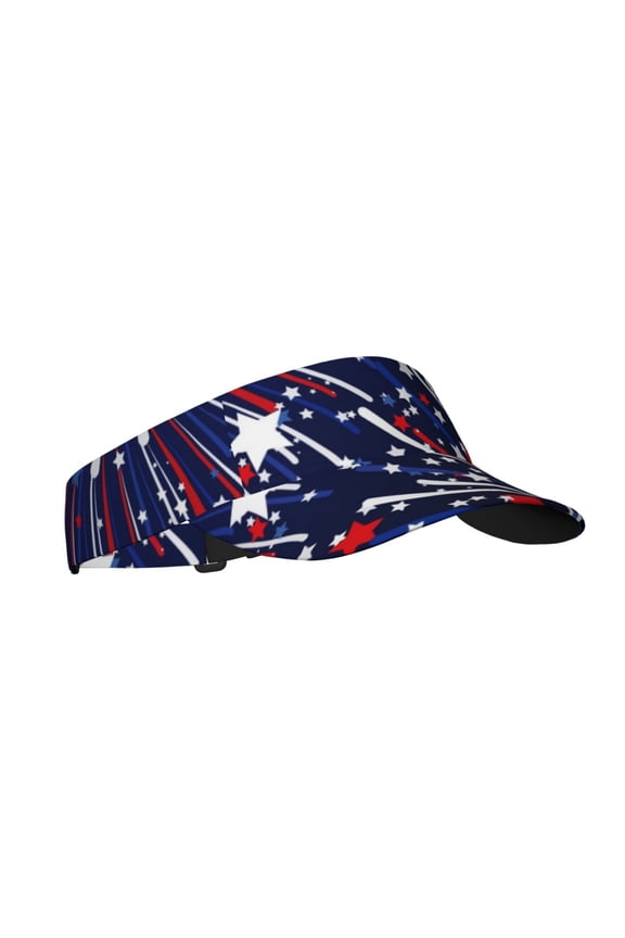 Red White Blue Fireworks 1 Print Sun Visor Hat Golf Visor Adjustable Velcro Outdoor Sports Cap for Men Women