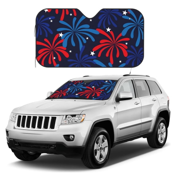 Kdxio Red White Blue Fireworks Print Windshield Sun Shade, Foldable Sun Blocker for Car,Truck,SUV Automotive Interior Sun Protection,Reflective Shade for Front Windshield(Medium)