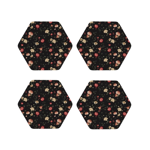Kdxio Red White Flowers Funny Coasters,4 Pcs Leather Coasters,Housewarming Gifts,Protect Furniture from Water Marks Scratch and Damage