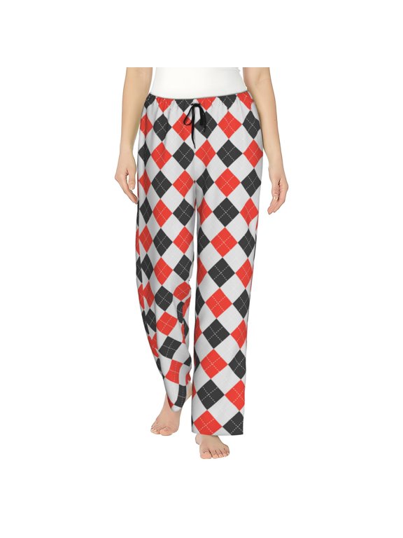 Red and black argyle Women Pajama Pants Drawstring Pajama Pants Wide Leg Casual Lounge Pants Sleepwear -XX-Large