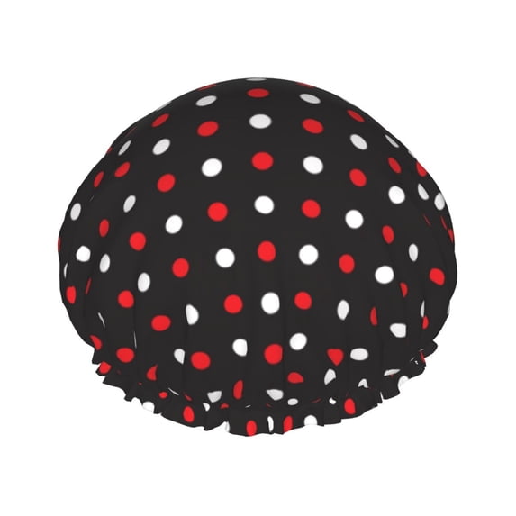 Kdxio Red and white polka dots Print Shower Cap for Women,Elastic and Reusable,Double Waterproof Layers Bathing Hat