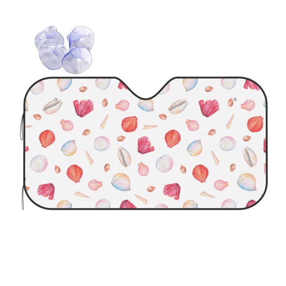 Kdxio Red coral and scallop seashell Print Front Windshield Sun Shade,Folding Auto Sunshade for Car Truck SUV-Small