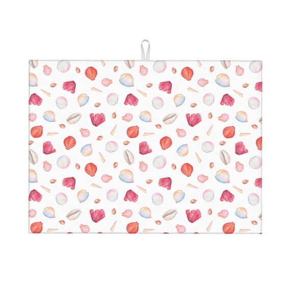 Kdxio Red coral and scallop seashell for Dish Drying Mat,24*18 inch Absorbent Dish Drainer Kitchen Counter,Large Size Dish Drying Pad for Countertops,Draining Racks