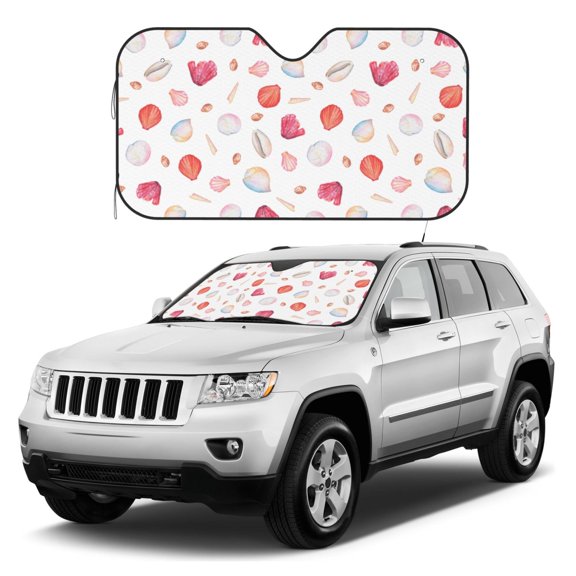 Kdxio Red coral and scallop seashell Print Windshield Sun Shade, Foldable Sun Blocker for Car,Truck,SUV Automotive Interior Sun Protection,Reflective Shade for Front Windshield(Medium)
