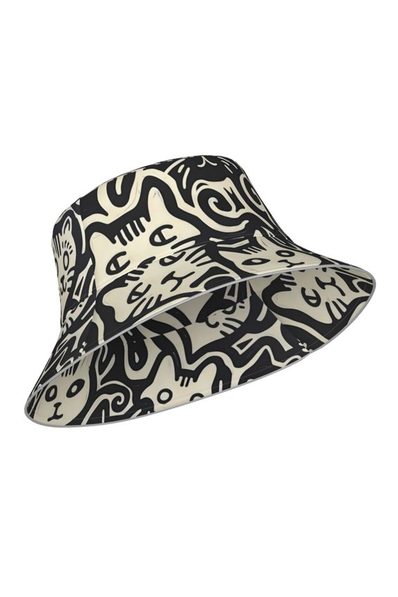 Reflective Bucket Hat - Abstract Cat Faces Pattern Print Bucket Hat for Men,Women