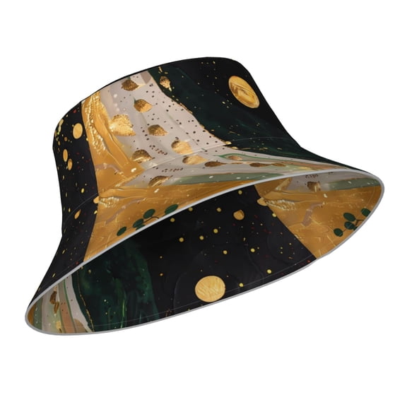 Kdxio Reflective Bucket Hat - Abstract Gold Floral Galaxy Print Bucket Hat for Men,Women
