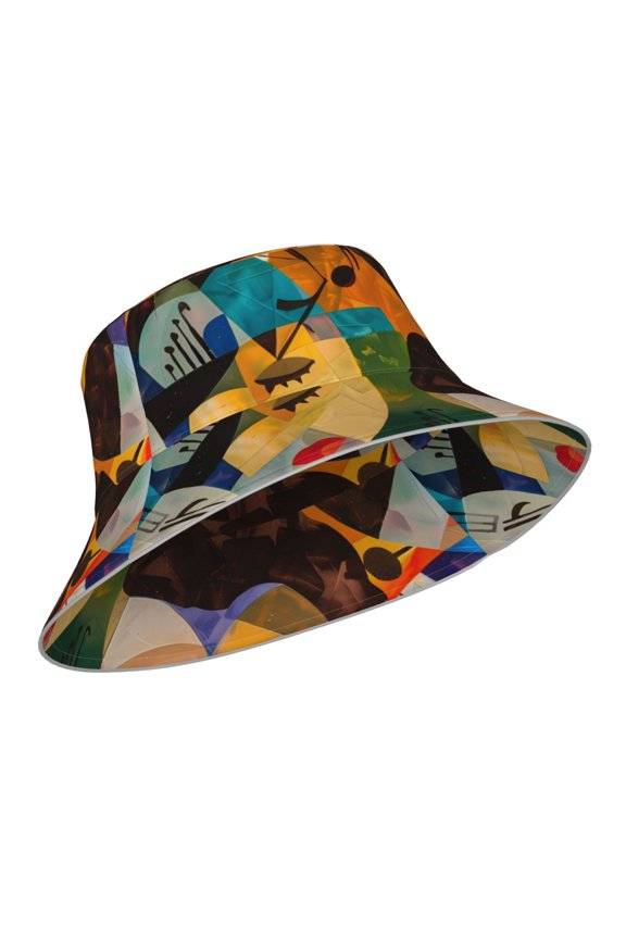 Reflective Bucket Hat - Abstract Musical Faces Print Bucket Hat for Men,Women