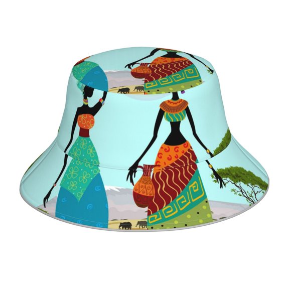 Kdxio Reflective Bucket Hat - African Women in Mountain Landscape (2) Print Bucket Hat for Men,Women