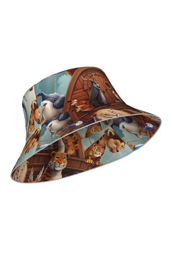 Reflective Bucket Hat - Animal Filled Noahs Ark Print Bucket Hat for Men,Women