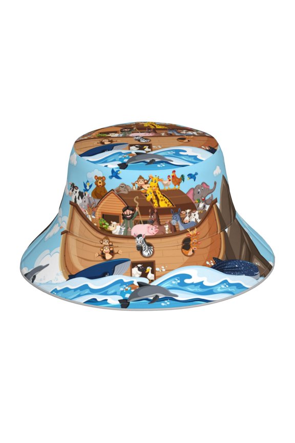 Reflective Bucket Hat - Animals on Noah's Ark Floating Print Bucket Hat for Men,Women