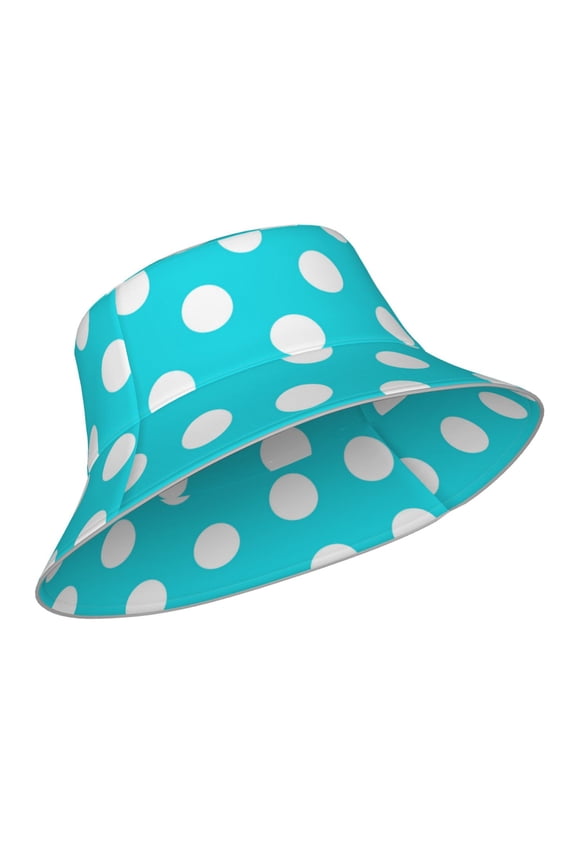 Reflective Bucket Hat - Aqua And White Polka Dot Print Bucket Hat for Men,Women