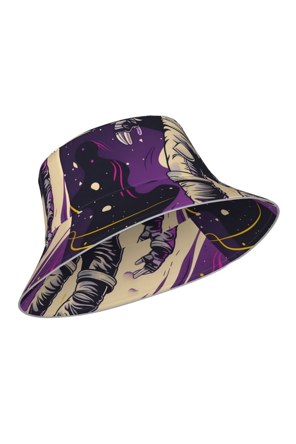 Reflective Bucket Hat - Astronaut Floating purple Space Print Bucket Hat for Men,Women