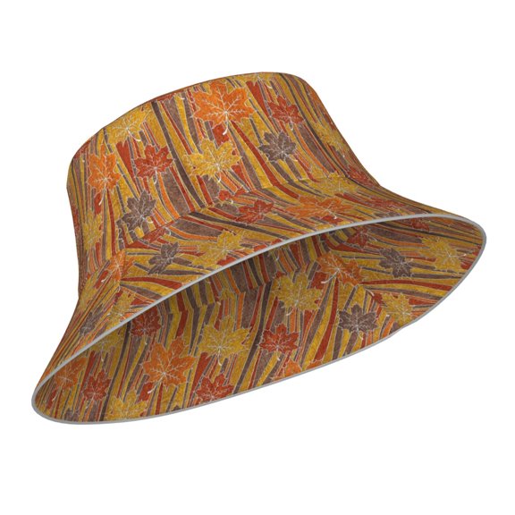 Kdxio Reflective Bucket Hat - Autumn Maple Leaf Stripes Print Bucket Hat for Men,Women