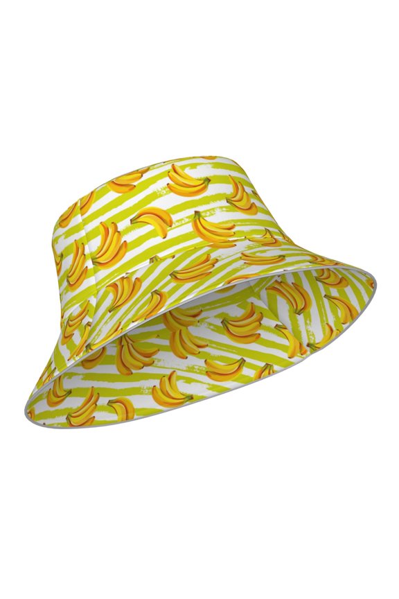Reflective Bucket Hat - Bananas On A Striped Print Bucket Hat for Men,Women