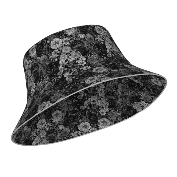 Kdxio Reflective Bucket Hat - Black Cats In A Garden Print Bucket Hat for Men,Women
