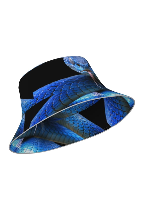 Reflective Bucket Hat - Blue Viper Snake 2 Print Bucket Hat for Men,Women