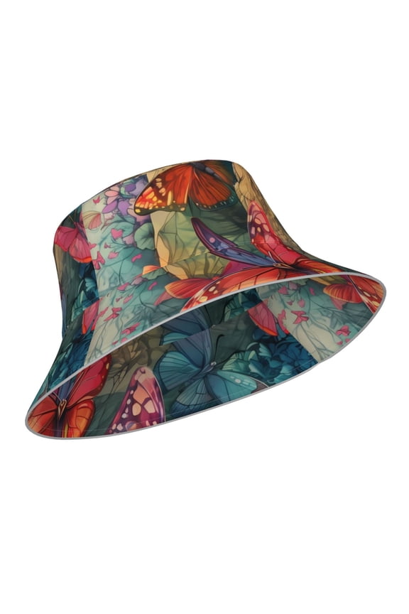 Reflective Bucket Hat - Butterflies On Rocky Cliff Print Bucket Hat for Men,Women
