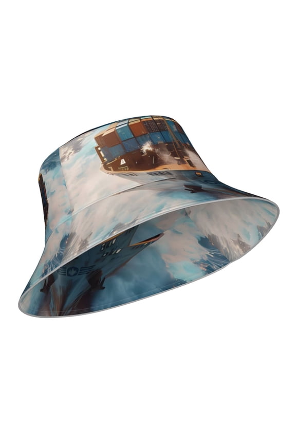 Reflective Bucket Hat - Cargo Ship At Sea Print Bucket Hat for Men,Women