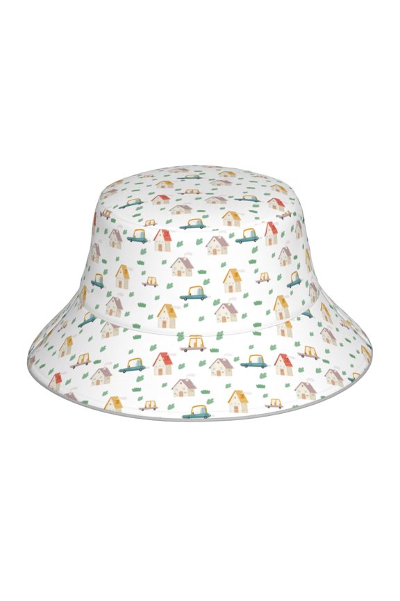 Reflective Bucket Hat - Cartoon House Print Bucket Hat for Men,Women