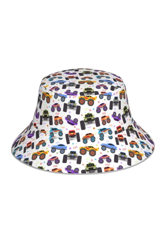 Reflective Bucket Hat - Cartoon Monster Trucks1 Print Bucket Hat for Men,Women